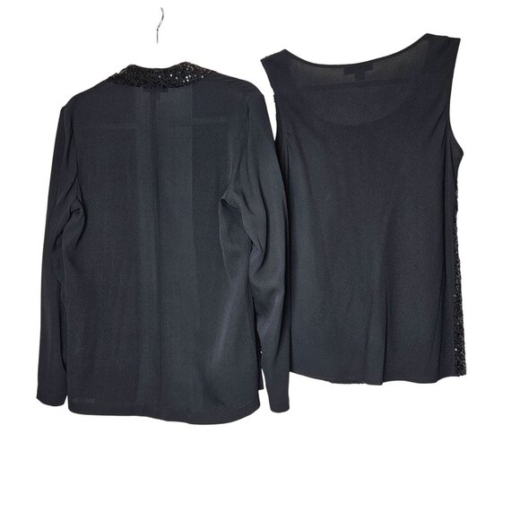 Pendleton Black Sequin Tank & Cardigan Set M Silk Blend Elegant Special Occasion - Picture 2 of 12